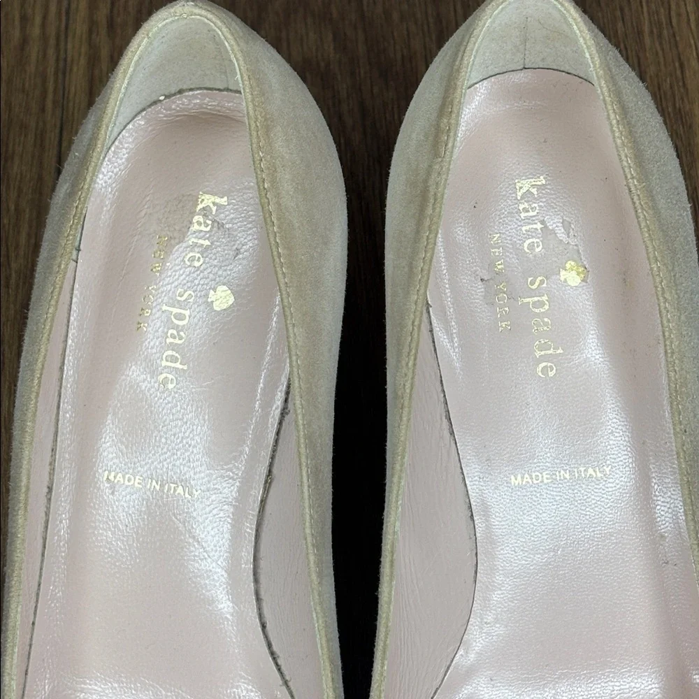 Kate Spade Nude Suede Glitter Heel Pumps 7M Statement Party Shoes